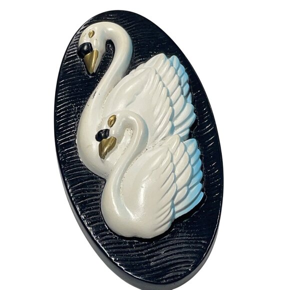 Miller Studios Chalkware Swan Plaques Black Teal 1965 MCM Mid Century Modern - Picture 2 of 5